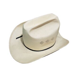 John B Stetson Hard Straw Ivory Western Cowboy Hat with JBS hat clip/pin 6 7/8